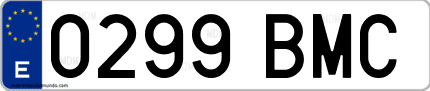 Ejemplo de matrícula de coche ordinaria 0299 BMC