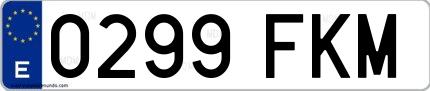 Ejemplo de matrícula española 0299 FKM
