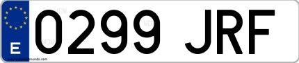 Ejemplo de matrícula española 0299 JRF