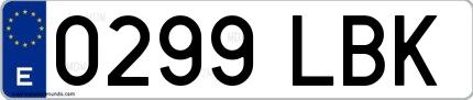 Ejemplo de matrícula española 0299 LBK