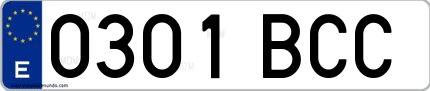 Ejemplo de matrícula española 0301 BCC