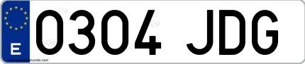 Ejemplo de matrícula española 0304 JDG