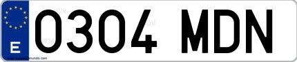 Ejemplo de matrícula española 0304 MDN
