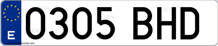 Ejemplo de matrícula de coche ordinaria 0305 BHD