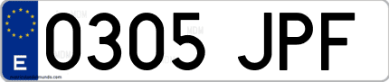 Ejemplo de matrícula de coche ordinaria 0305 JPF