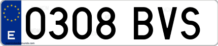Ejemplo de matrícula de coche ordinaria 0308 BVS