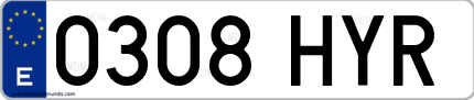 Ejemplo de matrícula de coche ordinaria 0308 HYR