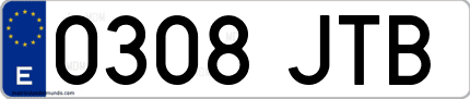 Ejemplo de matrícula de coche ordinaria 0308 JTB