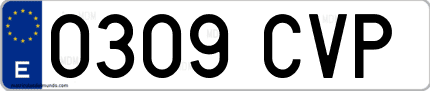 Ejemplo de matrícula de coche ordinaria 0309 CVP