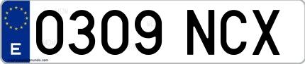 Ejemplo de matrícula española 0309 NCX