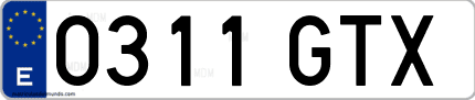 Ejemplo de matrícula de coche ordinaria 0311 GTX