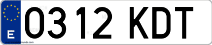 Ejemplo de matrícula de coche ordinaria 0312 KDT