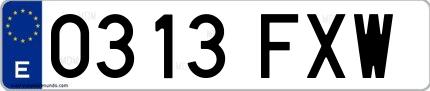 Ejemplo de matrícula española 0313 FXW