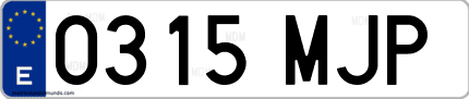 Ejemplo de matrícula de coche ordinaria 0315 MJP