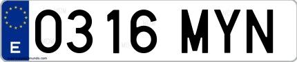 Ejemplo de matrícula española 0316 MYN