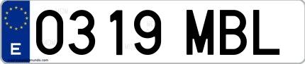 Ejemplo de matrícula española 0319 MBL