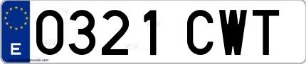 Ejemplo de matrícula española 0321 CWT