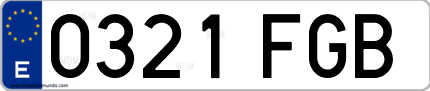 Ejemplo de matrícula de coche ordinaria 0321 FGB