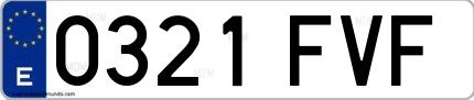Ejemplo de matrícula española 0321 FVF
