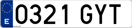 Ejemplo de matrícula de coche ordinaria 0321 GYT