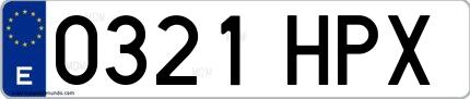 Ejemplo de matrícula española 0321 HPX