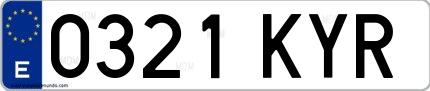 Ejemplo de matrícula española 0321 KYR