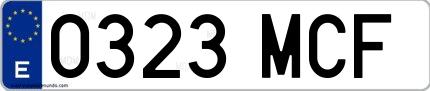 Ejemplo de matrícula española 0323 MCF