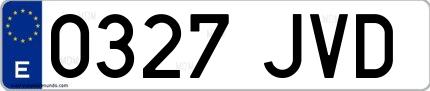 Ejemplo de matrícula española 0327 JVD