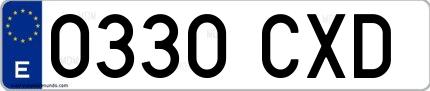 Ejemplo de matrícula española 0330 CXD