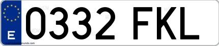 Ejemplo de matrícula española 0332 FKL