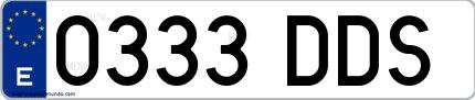 Ejemplo de matrícula española 0333 DDS