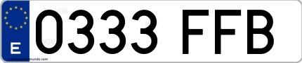 Ejemplo de matrícula española 0333 FFB