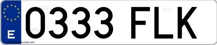 Ejemplo de matrícula española 0333 FLK