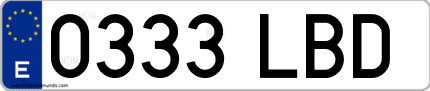 Ejemplo de matrícula de coche ordinaria 0333 LBD