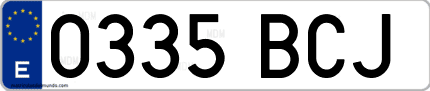 Ejemplo de matrícula de coche ordinaria 0335 BCJ
