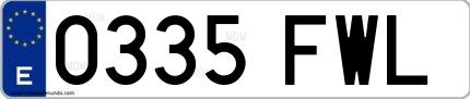 Ejemplo de matrícula española 0335 FWL