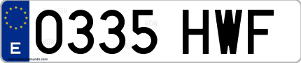 Ejemplo de matrícula de coche ordinaria 0335 HWF