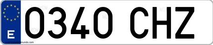 Ejemplo de matrícula española 0340 CHZ