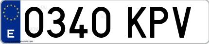 Ejemplo de matrícula española 0340 KPV