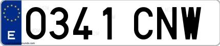 Ejemplo de matrícula española 0341 CNW