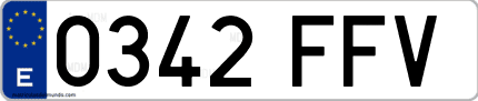 Ejemplo de matrícula de coche ordinaria 0342 FFV