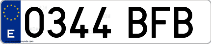 Ejemplo de matrícula de coche ordinaria 0344 BFB