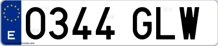 Ejemplo de matrícula de coche ordinaria 0344 GLW