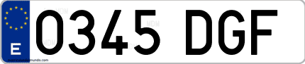Ejemplo de matrícula de coche ordinaria 0345 DGF