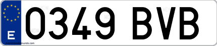 Ejemplo de matrícula de coche ordinaria 0349 BVB