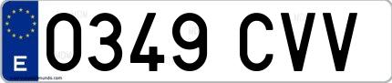 Ejemplo de matrícula española 0349 CVV