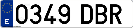 Ejemplo de matrícula de coche ordinaria 0349 DBR