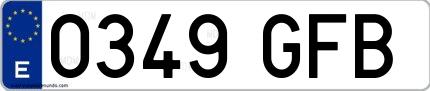 Ejemplo de matrícula española 0349 GFB
