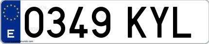 Ejemplo de matrícula española 0349 KYL
