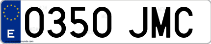 Ejemplo de matrícula de coche ordinaria 0350 JMC